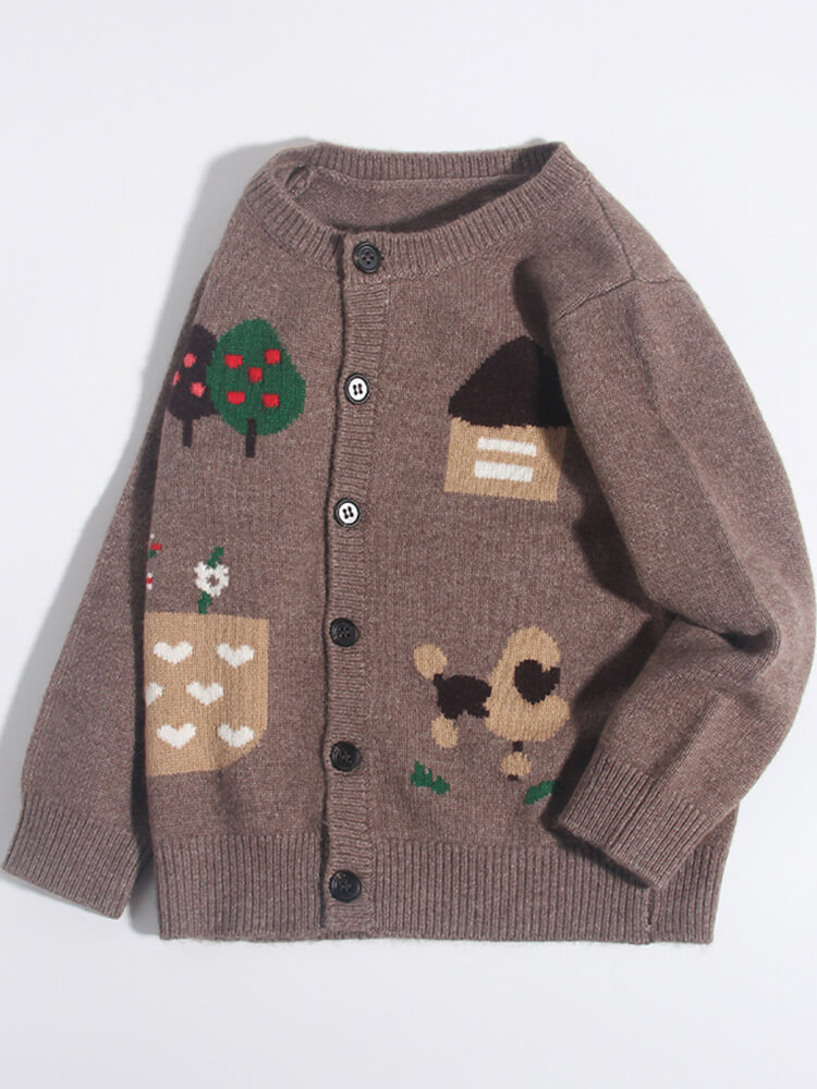 (image for) Kids Village Pattern Button-Down Cashmere Cardigan
